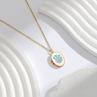 304 Stainless Steel Enamel Geometric Magnetic Photo Locket Pendant Necklaces for Women WG980C2-04-1
