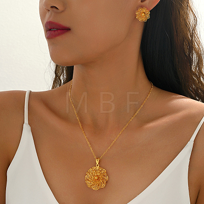 Vintage Brass Flower Stud Earrings & Pendant Necklaces Sets for Women LO1631-1