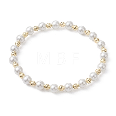 4Pcs 4 Style Natural Pearl & Brass Beaded Stretch Bracelets Set for Women BJEW-JB09662-01-1