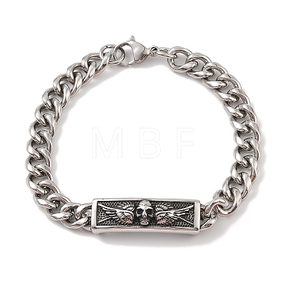 304 Stainless Steel Viking Rectangle with Skull Link Chain Bracelets for Men BJEW-B096-49B-1