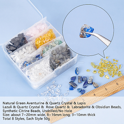 Natural Green Aventurine & Quartz Crystal & Lapis Lazuli & Quartz Crystal &  Rose Quartz &  Labradorite & Obsidian Beads G-NB0001-86-1