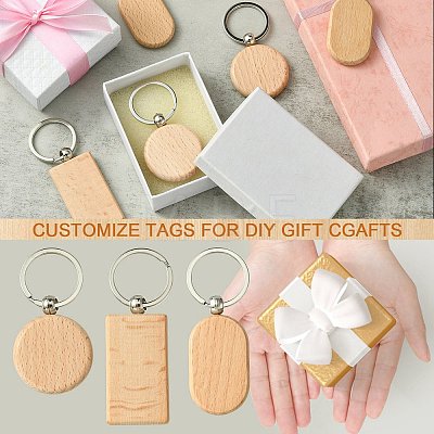 30Pcs 3 Style Rectangle/Flat Round Wooden Blank Engravable Tags Keychain KEYC-YW0001-08-1