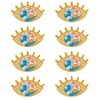 Eye & Ocean Pattern Computerized Embroidery Cloth Iron on Patches PATC-WH0002-023-1
