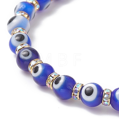 Handmade Evil Eye Lampwork Round & Rhinestone Beaded Strech Bracelet for Women BJEW-JB09361-1
