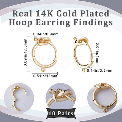 10 Pairs Brass Knot Hoop Earring Findings KK-BBC0008-51-1