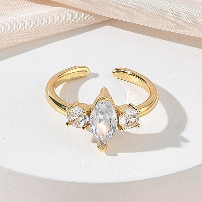 Brass Micro Pave Cubic Zirconia Cuff Open Rings for Women RJEW-L343-14G-04-1