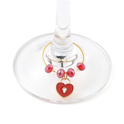 Valentine's Day Theme Heart Alloy Enamel Wine Glass Charms AJEW-JO00195-1