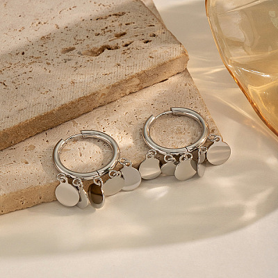304 Stainless Steel Hoop Dangle Earrings for Women RN4149-3-1