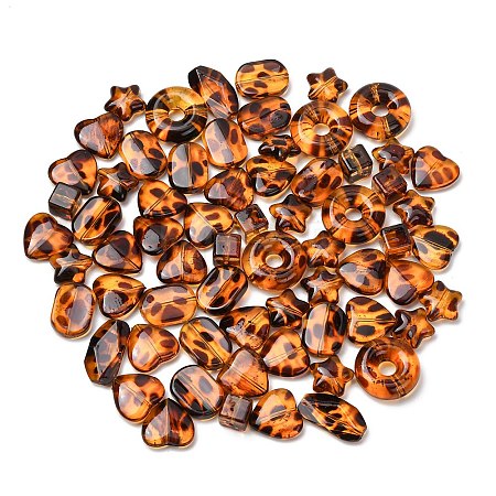 Leopard Print Transparent Acrylic Beads OACR-Z041-20-1