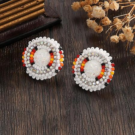 Bohemian Style Vintage Colorful Glass Seed Bead & Rhinestone Beaded Stud Earrings VY5957-7-1