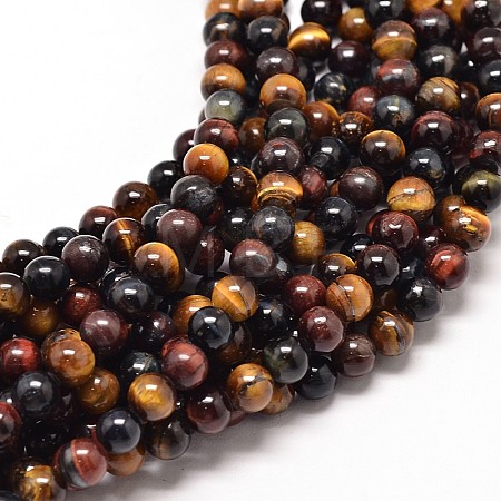 Natural Mixed Tiger Eye Round Bead Strands G-P072-35-10mm-1