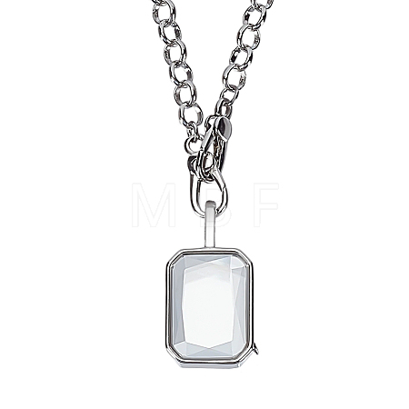 2Pcs Brass Pave Clear Cubic Zirconia and Glass Rectangle Locket Pendant Rolo Chain Necklaces NJEW-WR0001-10-1