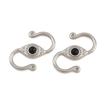 304 Stainless & Natural Obsidian S-Hook Clasps SA-CBA3073-02P-01-1