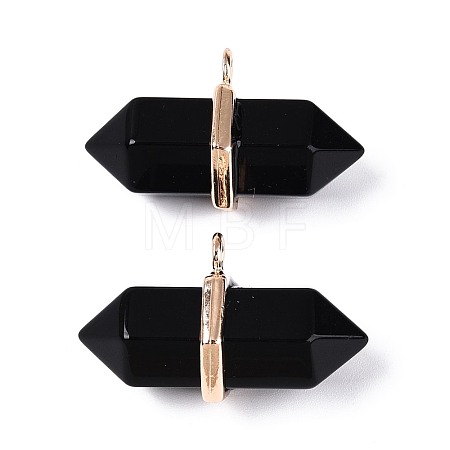 Natural Obsidian Double Terminal Pointed Pendants G-N345-09J-1
