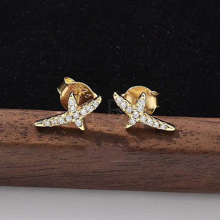 925 Sterling Silver Clear Cubic Zirconia Stud Earrings EJEW-Q032-01D-G-1
