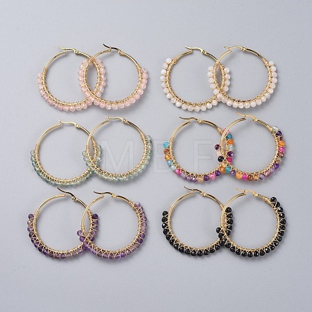 Beaded Hoop Earrings EJEW-JE03830-1