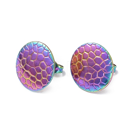 Ion Plating(IP) 304 Stainless Steel Textured Flat Round Stud Earrings for Women EJEW-I285-03MC-1