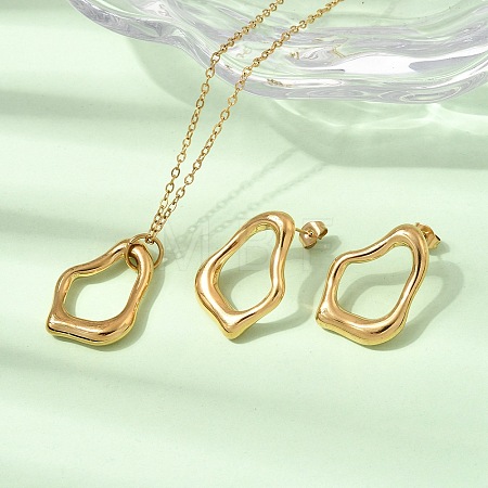 Irregular 304 Stainless Steel Pendant Necklace & Stud Earrings Sets for Women SJEW-E052-01G-1