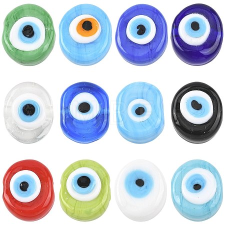 12Pcs 12 Colors Handmade Evil Eye Lampwork Beads LAMP-FS0001-76-1