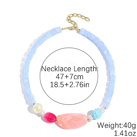 Resin Oval Cube Beaded Necklaces with Alloy End Chains WG28E0B-02-1
