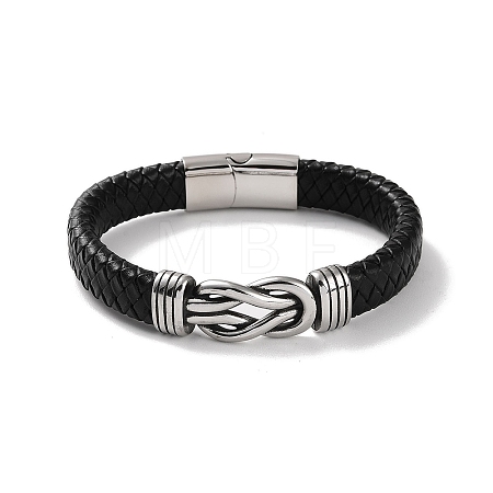 Men's Braided Black PU Leather Cord Bracelets BJEW-K243-19AS-1