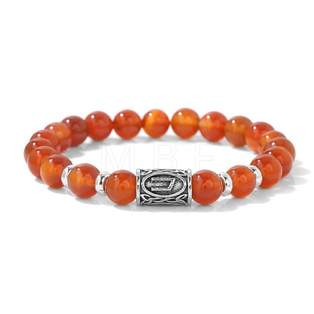 Alloy Nordic Viking Runes 8MM Natural Carnelian Round Beaded Stretch Bracelets KW3210-3-1