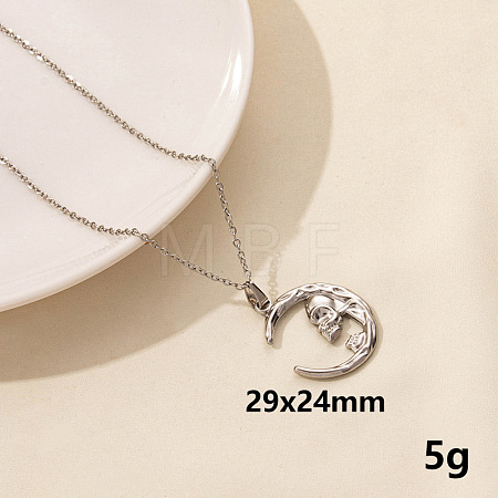 Minimalist Stainless Steel Moon with Skull Pendant Necklace for Women RX9725-5-1