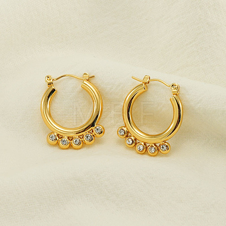 304 Stainless Steel & Cubic Zirconia Hoop Earrings WGF2E56-01-1