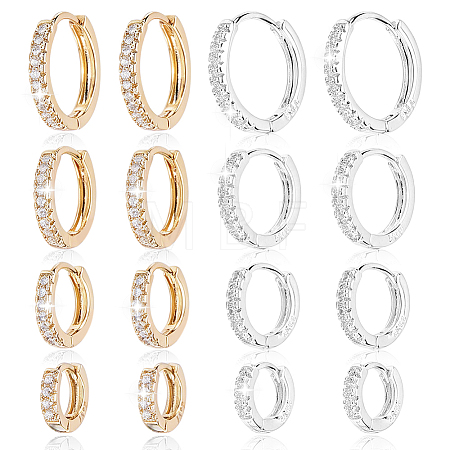 8 Pairs 8 Styles Brass Micro Pave Clear Cubic Zirconia Hoop Earrings EJEW-AR0001-15-1