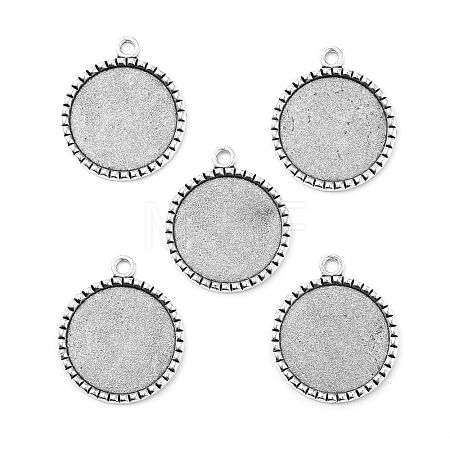 Tibetan Style Antique Silver Alloy Flat Round Pendant Cabochon Settings X-TIBEP-M022-38AS-1