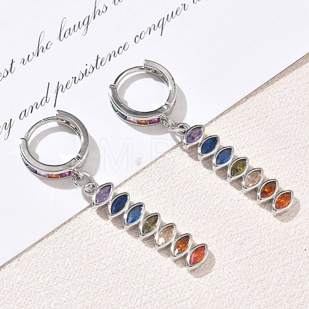 Brass Pave Cubic Zirconia Hoop Dangle Earrings KK-CBAD9DF-02P-A-1