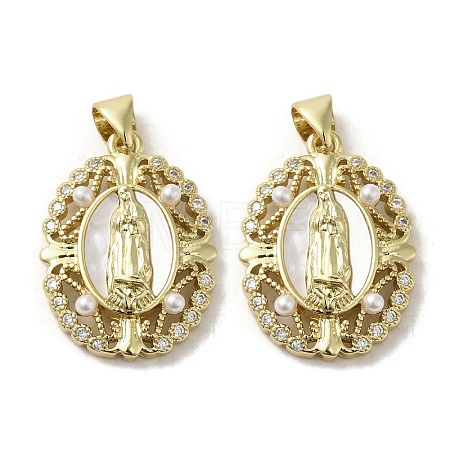 Brass Pave Shell Pendants KK-I708-16G-G-1