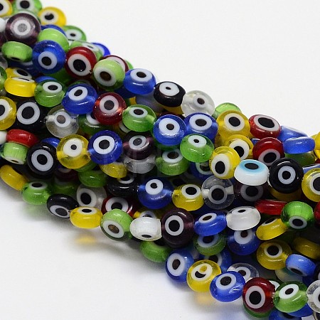 Handmade Evil Eye Lampwork Flat Round Bead Strands LAMP-L058-6mm-M-1