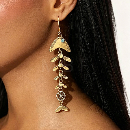 Ocean Alloy & Synthetic Turquoise Dangle Earrings WGCA288-01-1