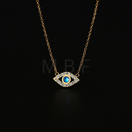 Cubic Zirconia Evil Eye Pendant Necklace with Stainless Steel Chains QE8038-1-1