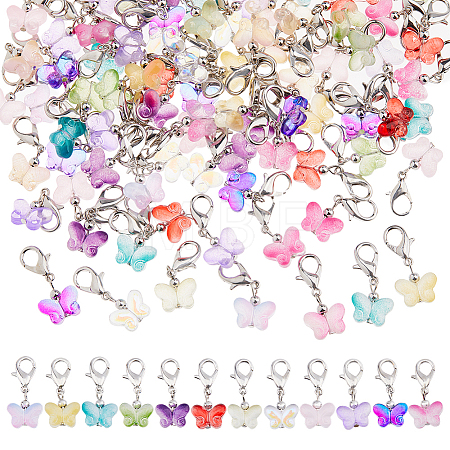 96Pcs 12 Colors Butterfly Glass Pendants HJEW-HS00002-1