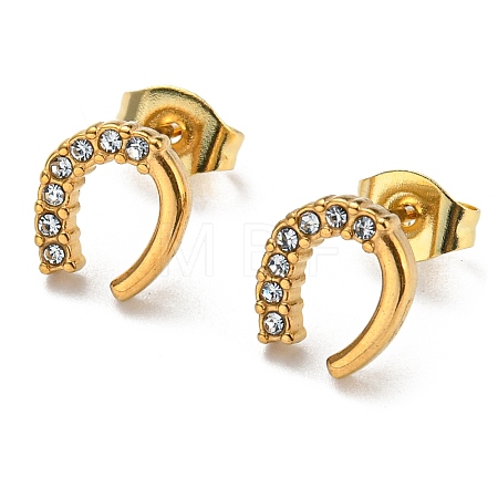 PVD Vacuum Plating 304 Stainless Steel Stud Earrings with Rhinestone for Women X-STAS-D087-21G-1