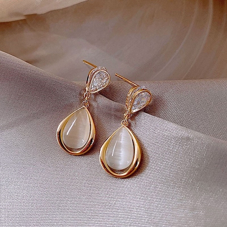 Cat Eye & Alloy Dangle Earrings for Women WG80053-08-1