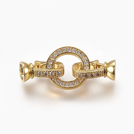 Brass Micro Pave Cubic Zirconia Fold Over Clasps KK-P164-14G-1