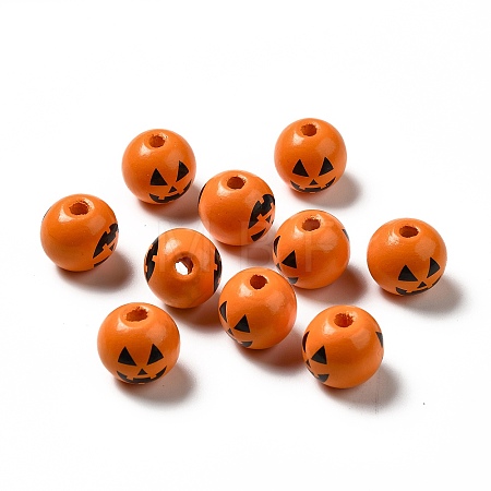 Halloween Theme Printed Natural Wooden Beads WOOD-L020-C04-1