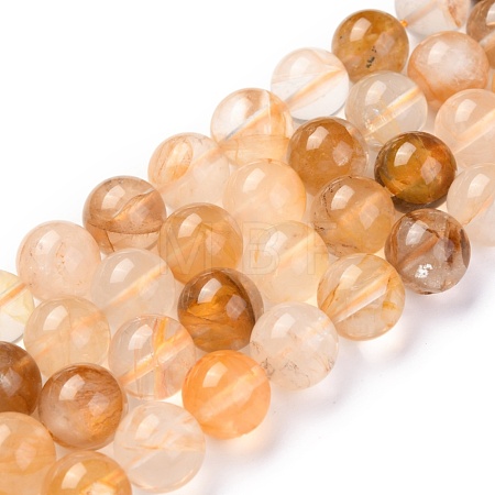 Natural Yellow Hematoid Quartz/Golden Healer Quartz Beads Strands G-M369-04A-1