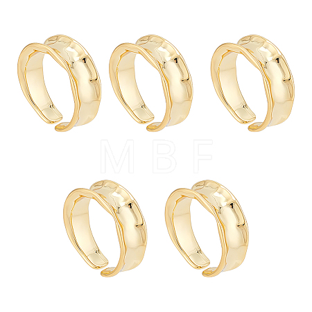 5Pcs Brass Wave Open Cuff Ring for Women RJEW-UN0002-33LG-1