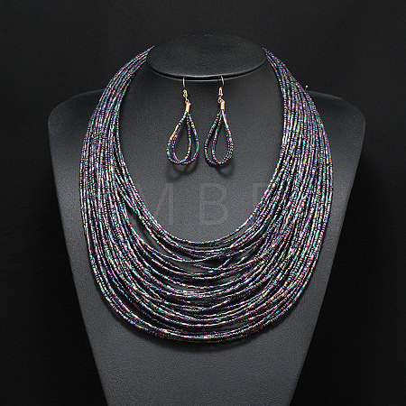 Bohemian Style Glass Seed Beaded Multilayer Necklaces & Teardrop Dangle Earrings Sets WGC1230-02-1