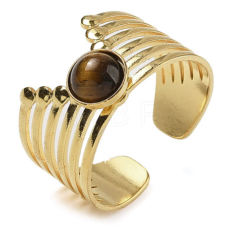 Natural Tiger Eye Finger Rings RJEW-U027-02G-09-1