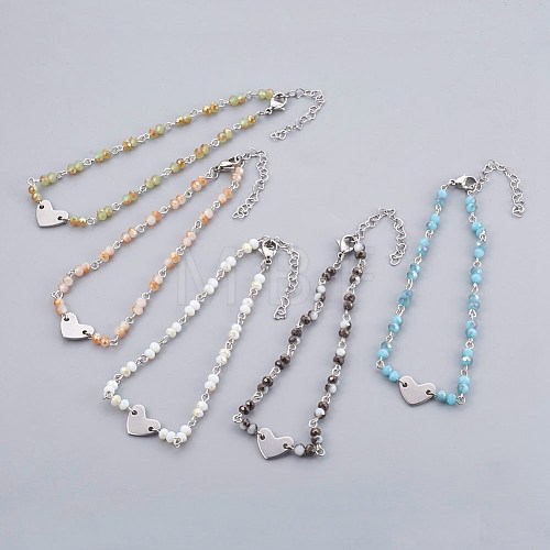 Glass Beads Charm Anklets AJEW-AN00235-1