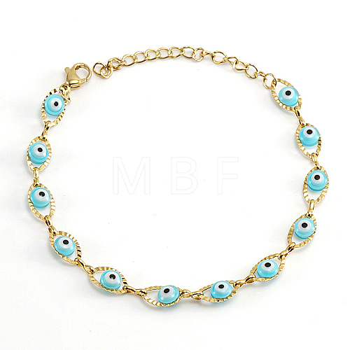 Golden Stainless Steel Enamel Horse Eye Link Chain Bracelets JM1854-1-1