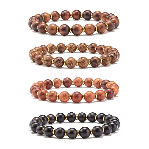 Natural Wood Round Beads Stretch Bracelet BJEW-JB07140-1