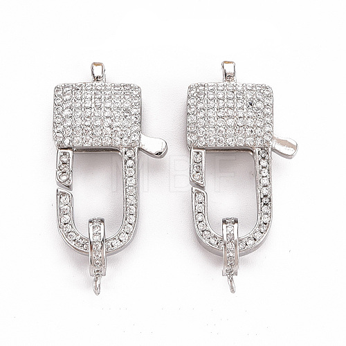 Brass Micro Pave Clear Cubic Zirconia Lobster Claw Clasps ZIRC-S067-069P-NR-1