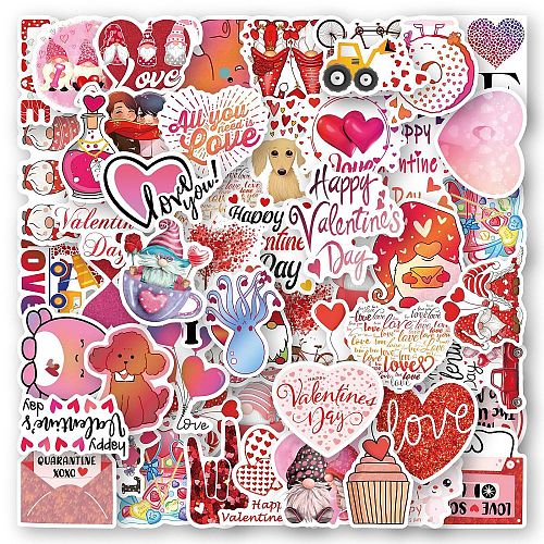 50Pcs Valentine's Day Theme PVC Cartoon Stickers PW-WG84874-01-1