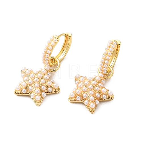 Plastic Pearl Beaded Star Dangle Hoop Earrings EJEW-Q024-09G-1